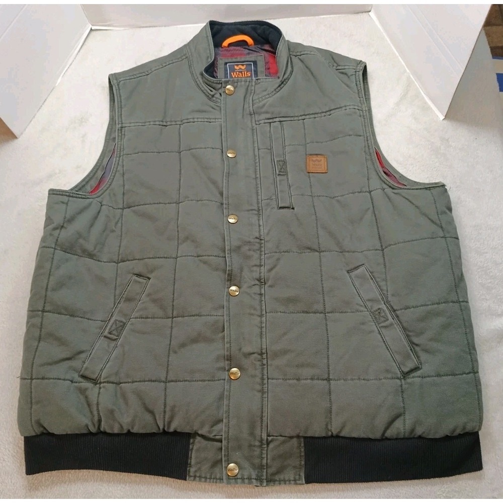 Walls Outdoor Goods Insulated Work Vest Men's 2XL Full Zip Dark Green Casual.